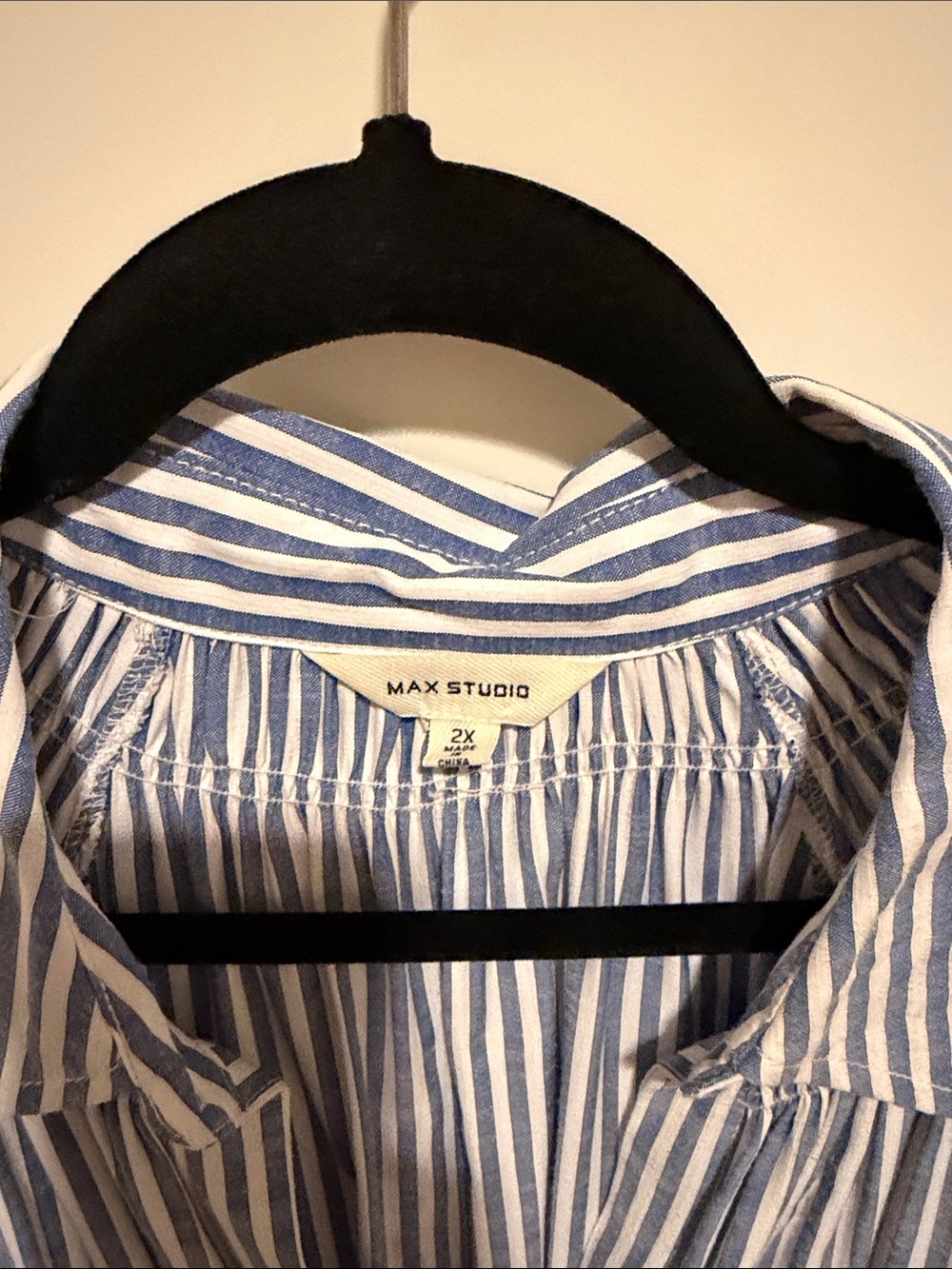 Womens Max Studio Blue & White Striped Casual Button-Down Shirt - Picture 2 of 4